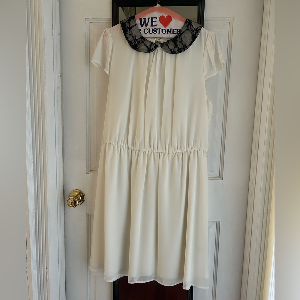 White Dress with Black Lace Peter Pan Collar & Black Belt
